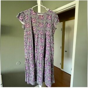 Nooworks Purple and Black Patterned Midi Dress